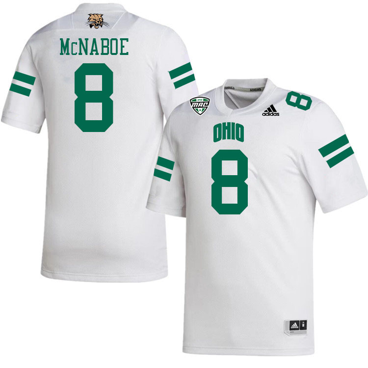 Ohio Bobcats #8 Ben McNaboe College Football Jerseys Stitched-White